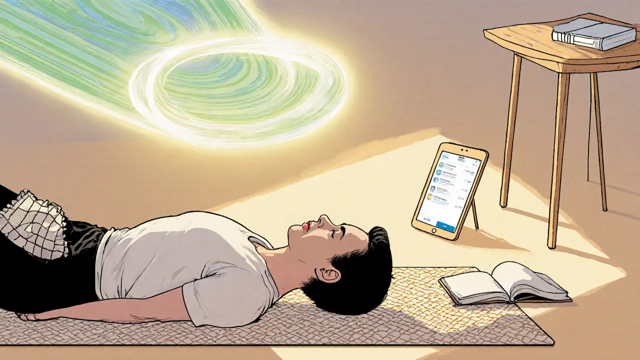 Po cvičení osoba leží v savaně a píše do deníku.