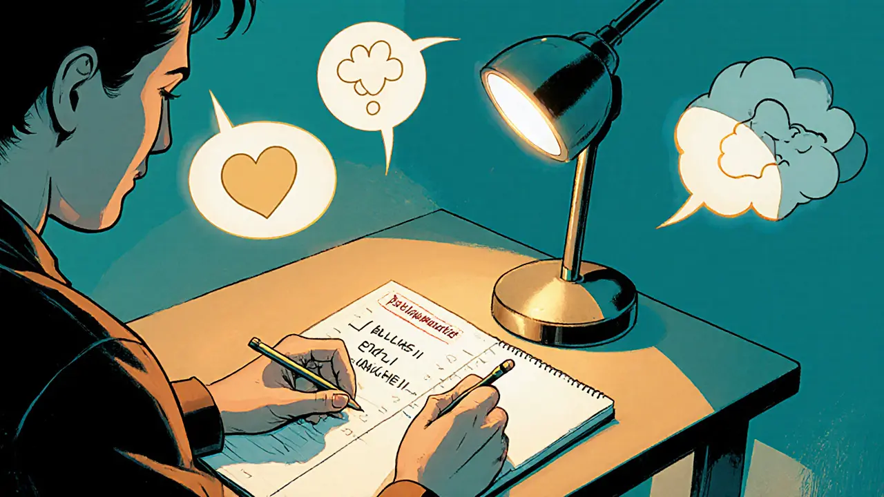 Klient připravuje poznámky a používá já‑komunikaci během rozhovoru s terapeutem.