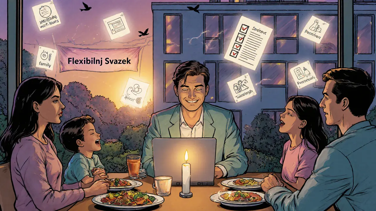 Šťastný člověk tráví večer s rodinou, symbolizuje vyvážený pracovní a soukromý život.