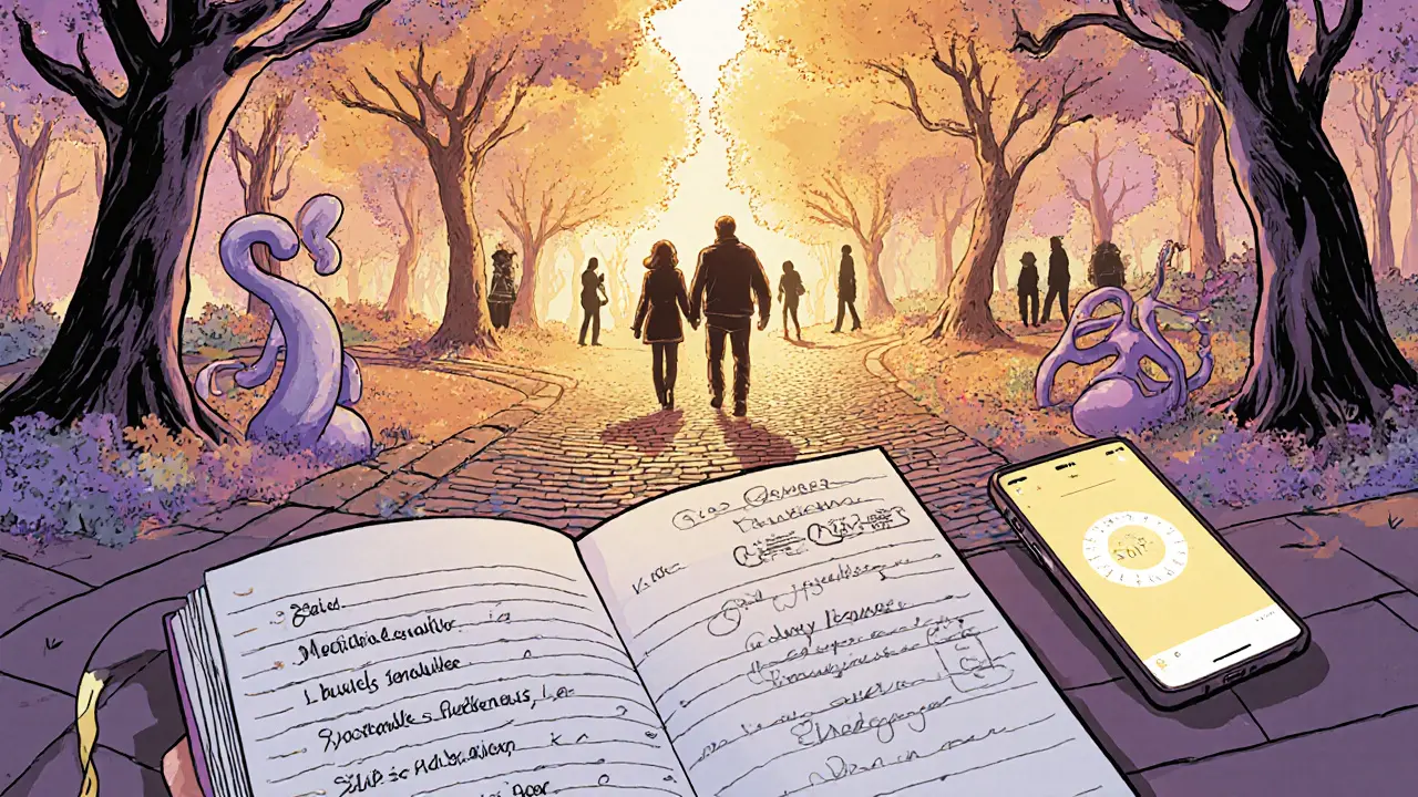 Každodenní nástroje: deník, meditace na telefonu, procházka v surrealistickém českém parku s přáteli.