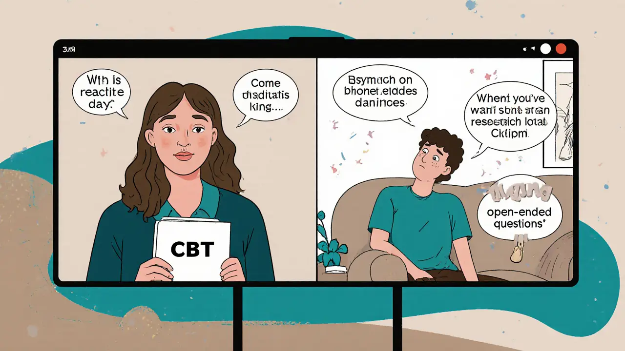 Online konzultace, terapeut empaticky naslouchá klientovi přes videohovor.