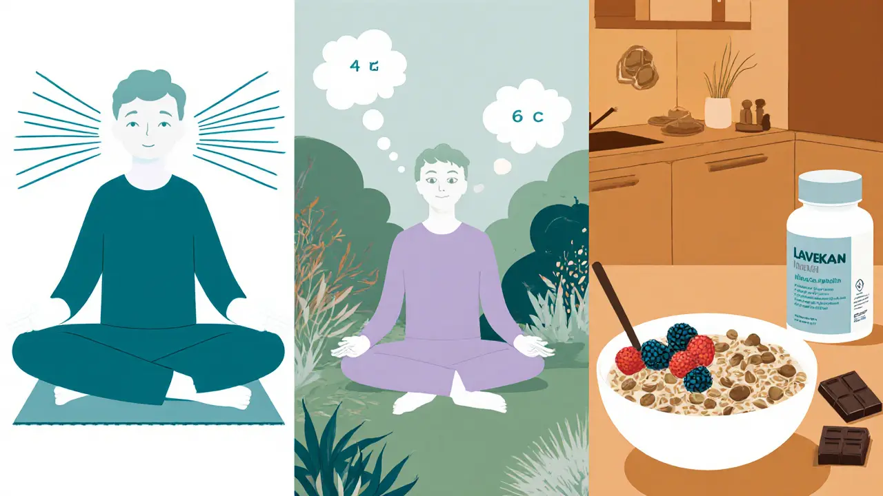 Série aktivit – dechové cvičení, meditace, procházka a zdravá strava.