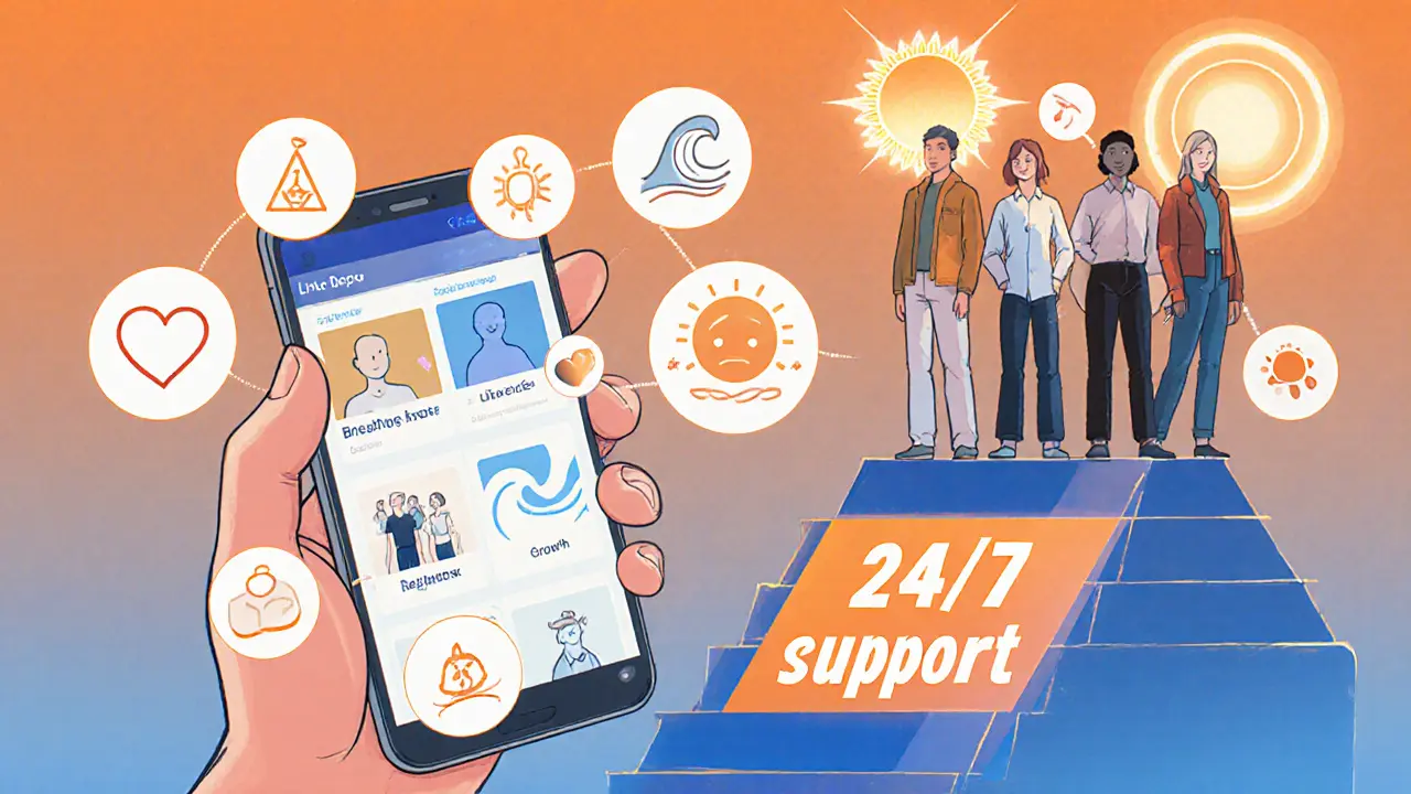 Mobilní aplikace s dechovými cvičeními a deníkem emocí podporuje uživatele.