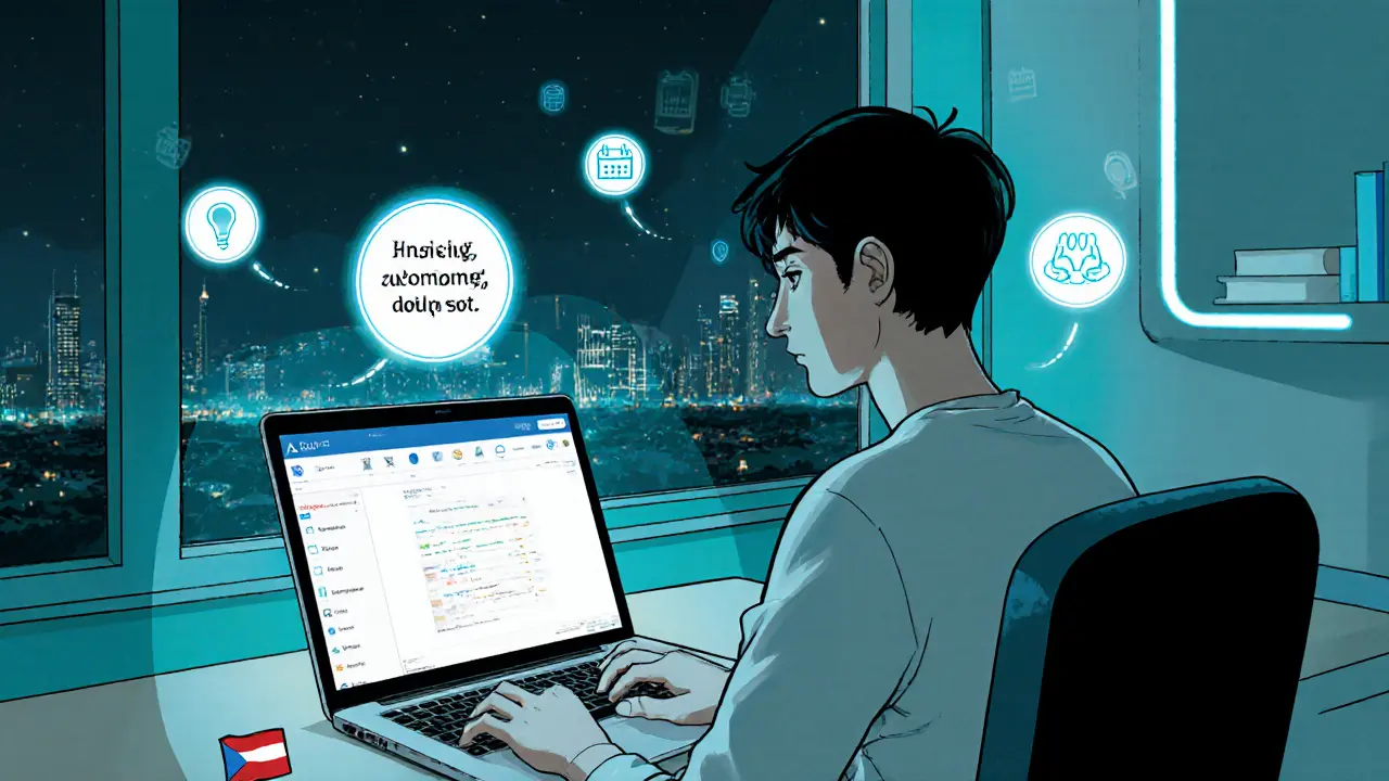 Teleterapie s AI připomínkami a virtuálním plánovačem v domácím prostředí.