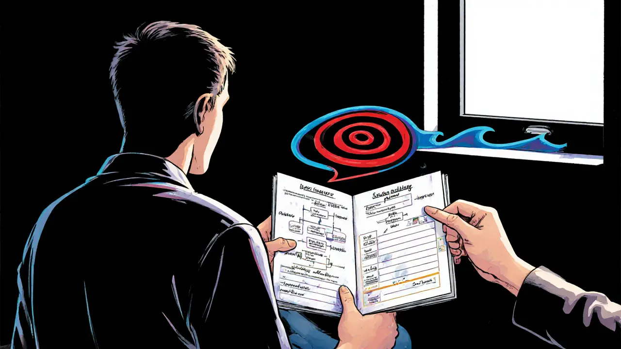 Dospělý s autismem a terapeutka společně pracují na vizuálním plánu pro úzkost.