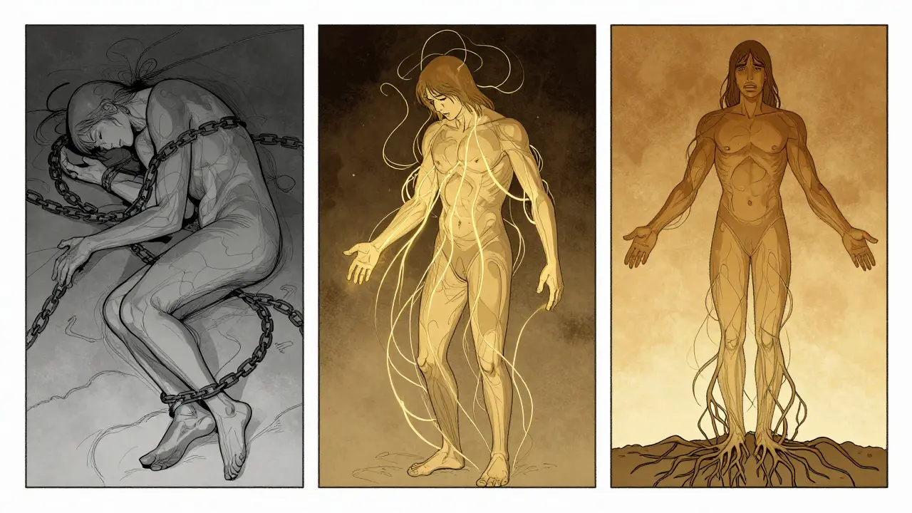 Tři fáze uzdravení: zavřený strach, uvolňování energie a konečná integrace s tělem.