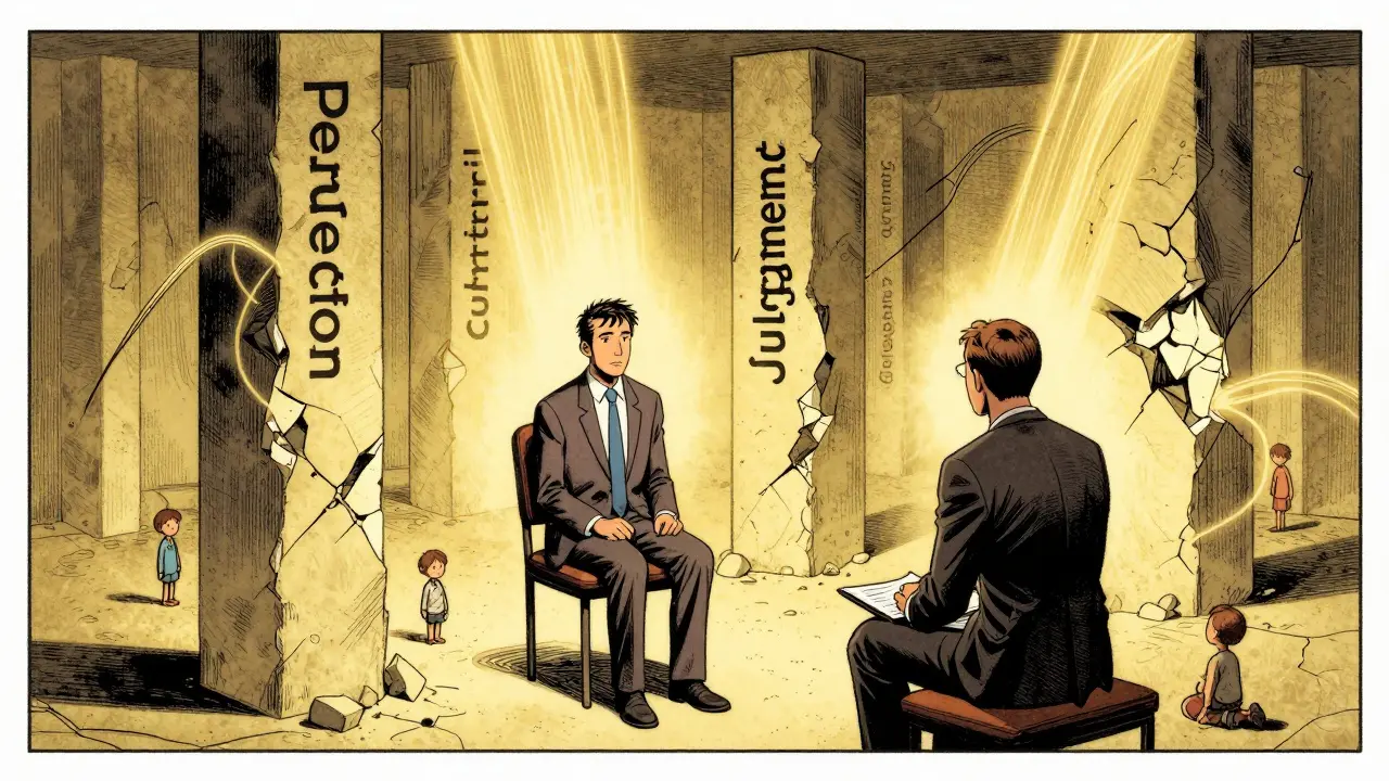 Terapie OCPD: člověk sleduje, jak se jeho pevné přesvědčení začínají řídit.