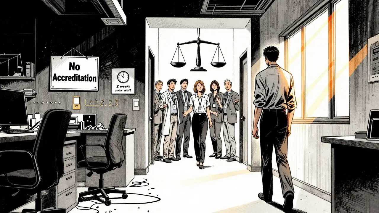 Klient opouští nekvalitní kancelář a směřuje k důvěryhodným terapeutům s jasnými akreditacemi.