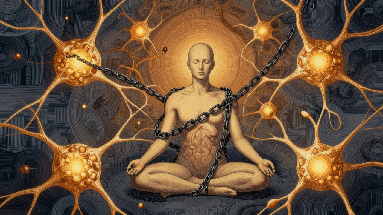 Abstraktní vizualizace vnitřního boje a mozkové chemie