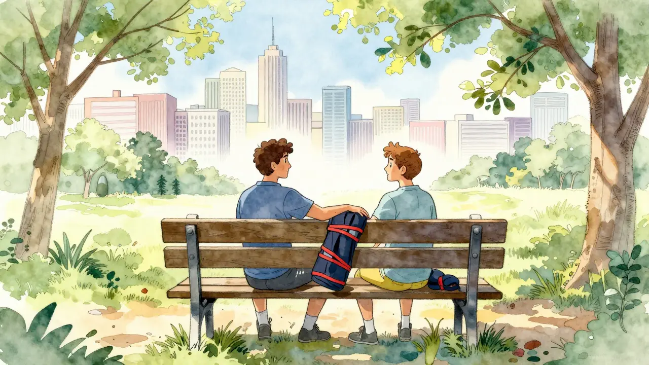 Klidná scéna terapeutické podpory v přírodě