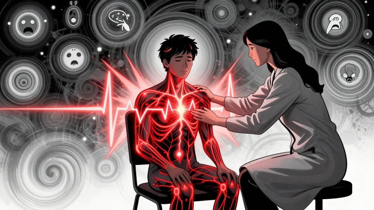 Tělesné projevy úzkosti: Jak terapie řeší palpitace, dušnost a svalové napětí