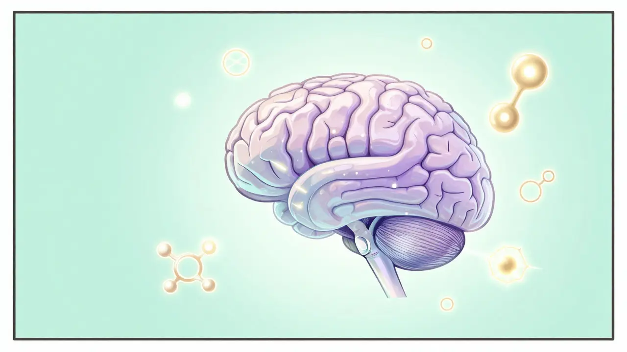 Futuristický obraz lidského mozku s molekulárními symboly znázorňující personalizovanou pomoc.
