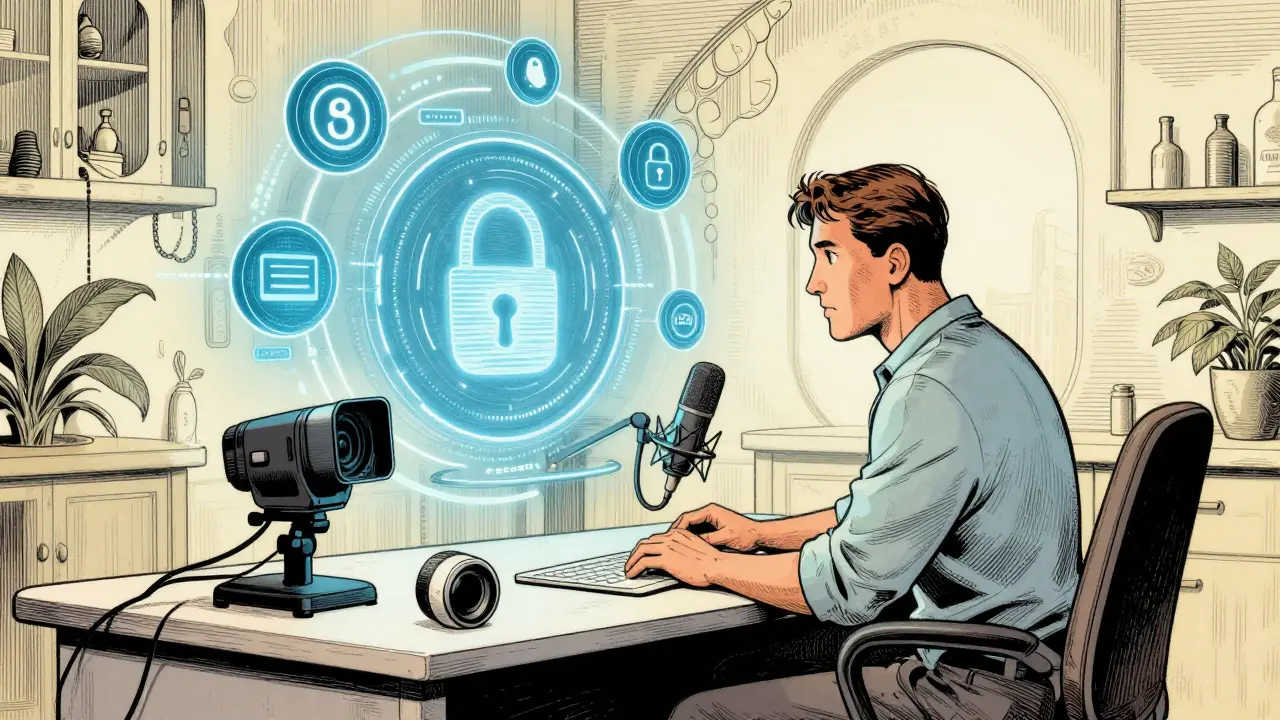 Moderní terapeutická pracovna s technologiemi pro zabezpečenou online terapii.