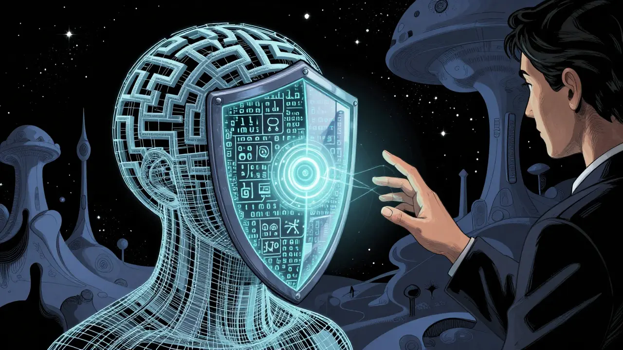 Abstraktní ilustrace bezpečnosti dat a soukromí v online psychoterapii.
