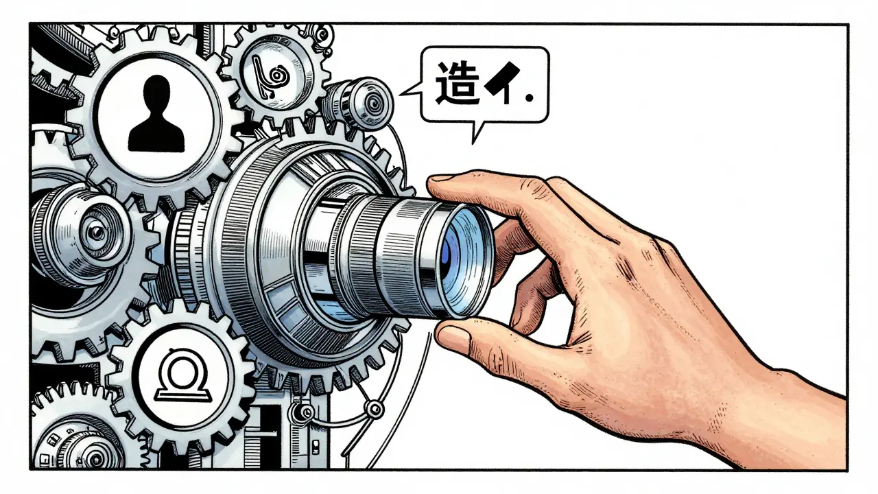 Abstraktní mechanické rozhraní symbolizující filtrování kvalifikace terapeutů.