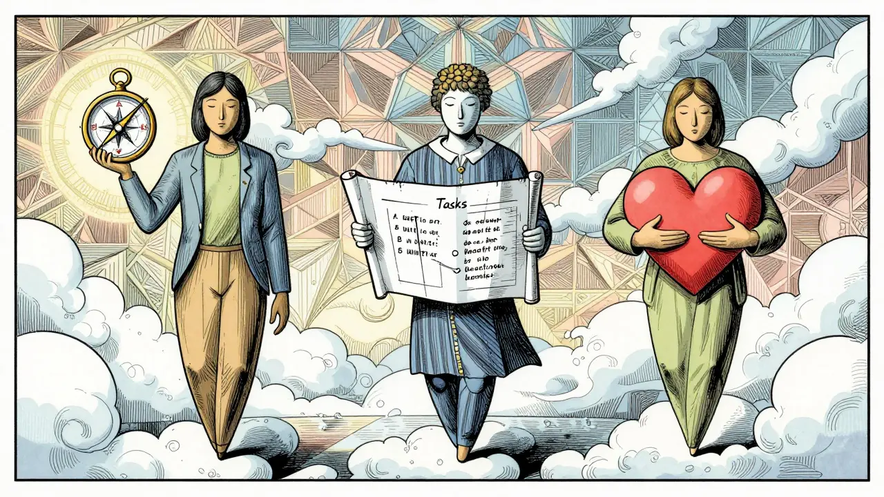 Tři symboly terapeutické aliance plovoucí ve vzduchu