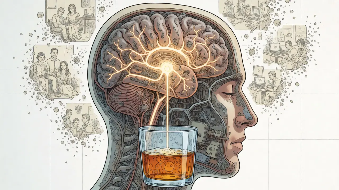 Profile view of a transparent head showing a fraying neural network affected by toxic alcohol fumes.