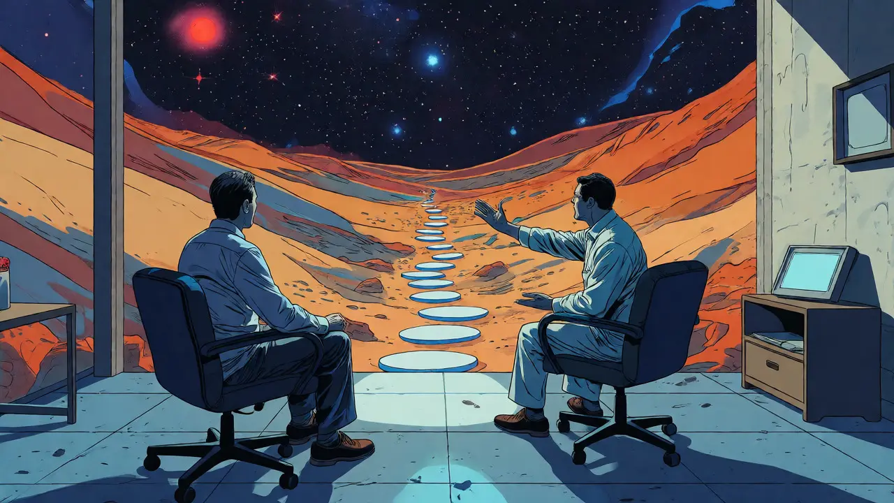 Terapeutická sezení jako cesta krajem podvědomí s průvodcem ve stylu komiksu.